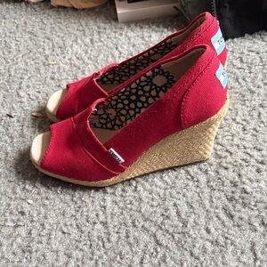TOMS Red Canvas Wedge Sandals